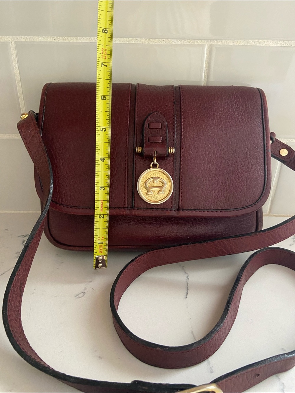 Vintage Etienne Aigner Burgundy Leather Crossbody Bag Horsebit Medallion Purse - Picture 10 of 16